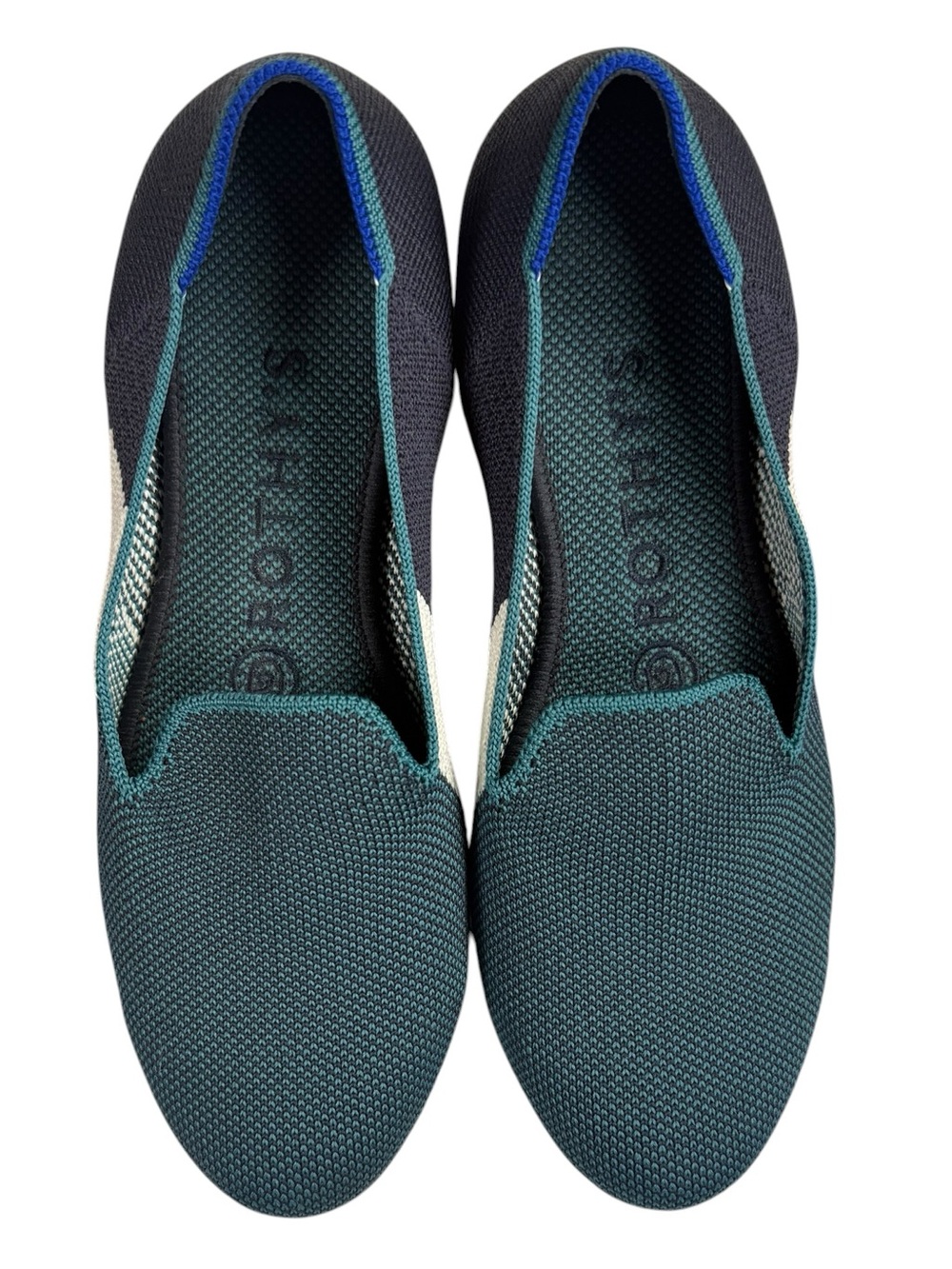 Rothy’s Spruce Prep Shoes Teal Navy White Washable Knit Flat Size 6.5 - Picture 11 of 15